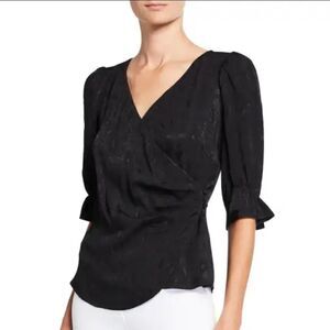 New Cinq A Sept Theo 3/4-Sleeve Wrap Top Black XS